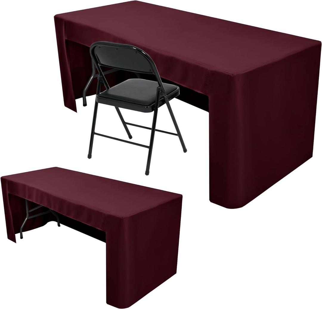 Nasitos 2 Pack 6' Fitted Tablecloth Burgundy Trade Show Table Cloth-Open Back Valentines Tablecloth Washable and Wrinkle Resistant Rectangular Trade Show Table Cover for Parties, Banquet, Baby Shower