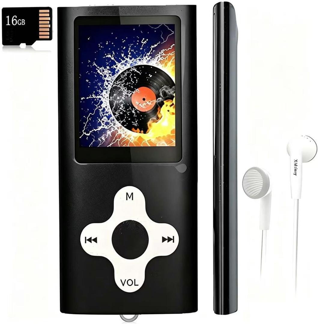 MP3 Player/Music Player with a 16 GB Micro SD Card Portable Digital Music Player/Video/Voice Record/FM Radio/E-Book Reader,Ultra Slim 1.8''Screen (Black)