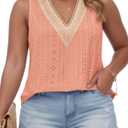 VISLILY Women's-Plus-Size-Summer-Tank-Tops Lace Trim Deep V Neck Shirts Cute Sleeveless Tunics Trendy Eyelet Blouses XL-5XL (Orange, XXL)