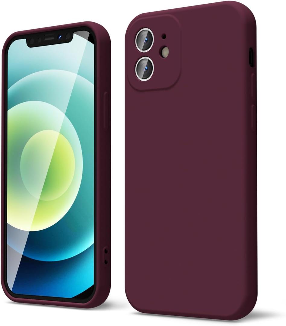 oakxco for iPhone 12 Case Liquid Silicone, Soft Rubber Gel Elegant Aesthetic Basic Simple Cover, Thin Slim TPU Matte Solid Color Plain Smooth Case for Women Men Girl, Burgundy Plum Wine