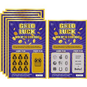 Gold Luck Pregnancy Announcement Fake Lottery Scratch Off Tickets, Great Idea for Pregnancy Reveal, 6 Cards