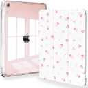 Feams Case for iPad mini 7 A17 Pro 2024/iPad Mini 6 2021, Slim Lightweight Trifold iPad mini 7 A17 Pro Case 8.3 Inch 2024 Clear Back Cover with Pencil Holder & Auto Sleep, Pink Bow Rose