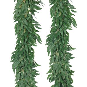 RECUTMS Artificial Willow Leaves Vine Twigs 2Pcs 6Ft Fake Hanging Plant Silk Willows Leaf Ivy Garland Faux Italian Ruscus Greenery Indoor Outdoor Wedding Arch Jungle Beach Birthday Party Garden Decor
