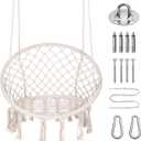 Goutime Hammock Swing Chair Macrame Boho Hanging Chairs (Large Beige)
