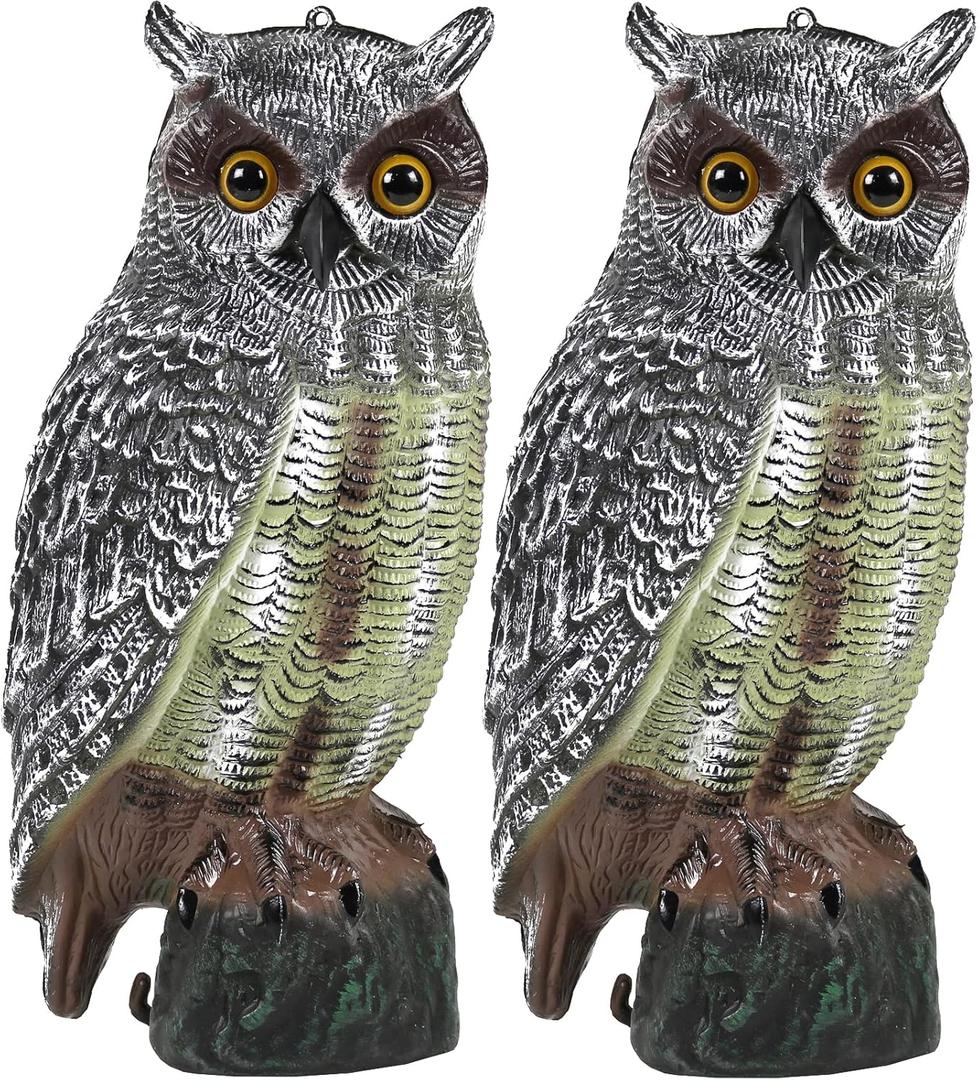 Galashield Owl Decoy | Plastic Owls to Scare Birds Away | Owl Statue for Garden & Outdoors 16.5" Tall [Pack of 2]
