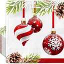 100Pcs Christmas Paper Napkins Xmas Hanging Ball Pine Cone Disposable Luncheon Napkins Holiday Dinner Hand Napkin for Winter Home Kitchen Bathroom, 6.5 x 6.5 Inch