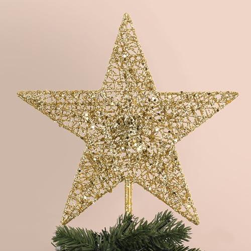 Christmas Tree Topper, Hogardeck Gold 5-Pointed Star Tree Topper for Christmas Decor, Tree Toppers for Christmas Tree Decorations for Indoor Home
