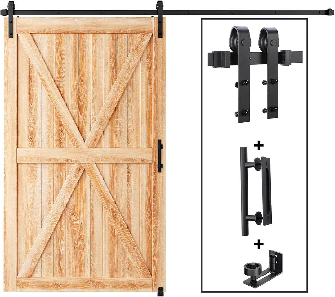 EaseLife 12 FT Sliding Barn Door Track and Handle Hardware Kit,Basic J Pulley,Slide Smoothly Quietly,Easy Install (12FT Track Kit for 66"~72" Wide Single Door)