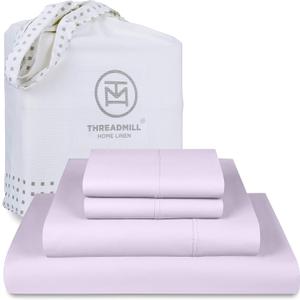 Threadmill Cotton Full Size Sheet Set| 100% Cotton Sheets for Full Size Bed | Solid Sateen Full Bed Sheets Set with 16” Elasticized Deep Pocket | Soft Breathable 4-Piece Cooling Sheet Set | Lilac