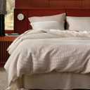 Bedsure Cotton Duvet Cover Set - 100% Cotton Waffle Weave Linen Duvet Cover Oversized King Size, Pure Woven Breathable Bedding Set for All Season, 3 Pieces, 120"x98"