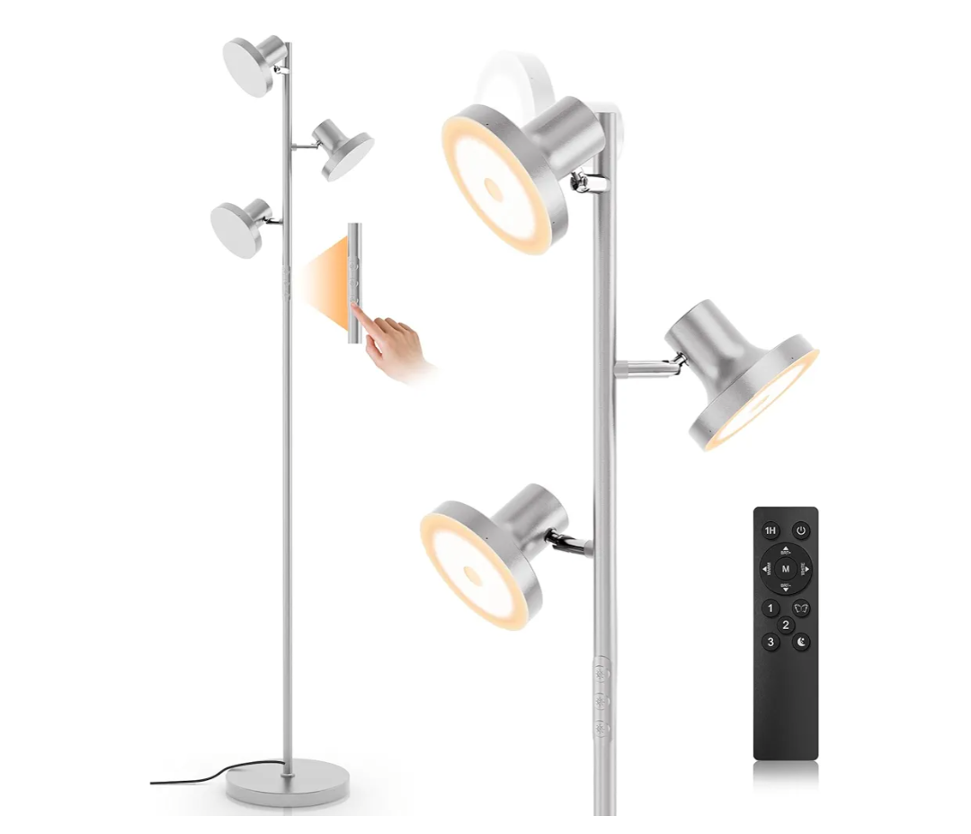 36W LED Tree Floor Lamp, Modern Dimmable Standing Lamp with Remote & Touch Control, 4 Color Temperatures, 3 Rotatable LED Light Floor Lamps for Living Room, Bedroom, Office