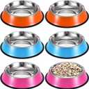 6 Pack Stainless Steel Dog Bowls, Non-Slip Stackable Dog Food and Water Bowls Set with Removable Rubber Base for Dogs Cats