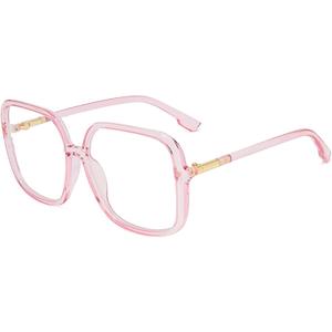 bullabulling Retro Square Reading Glasses For Women Blue Light Blocking Oversized Eyeglass Frames Large lens (Pink)