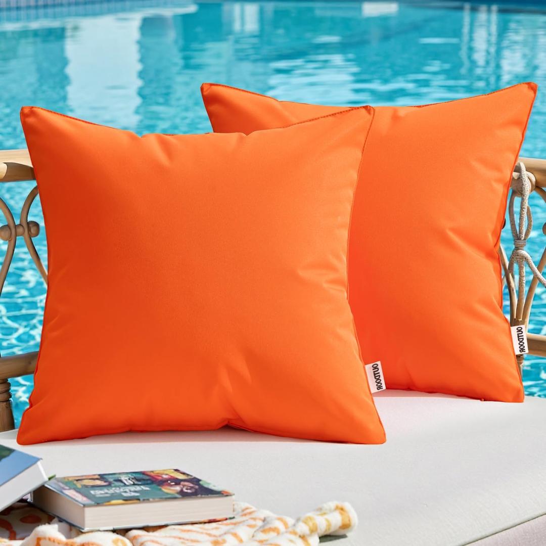 MIULEE Outdoor Pillow Covers Orange Waterproof Fall Decorative Patio Throw Pillow Covers Fade Resistant for Furniture Tent Couch Sofa Living Room Pack of 2 Spring Summer Pillowcases 16x16 Inch 