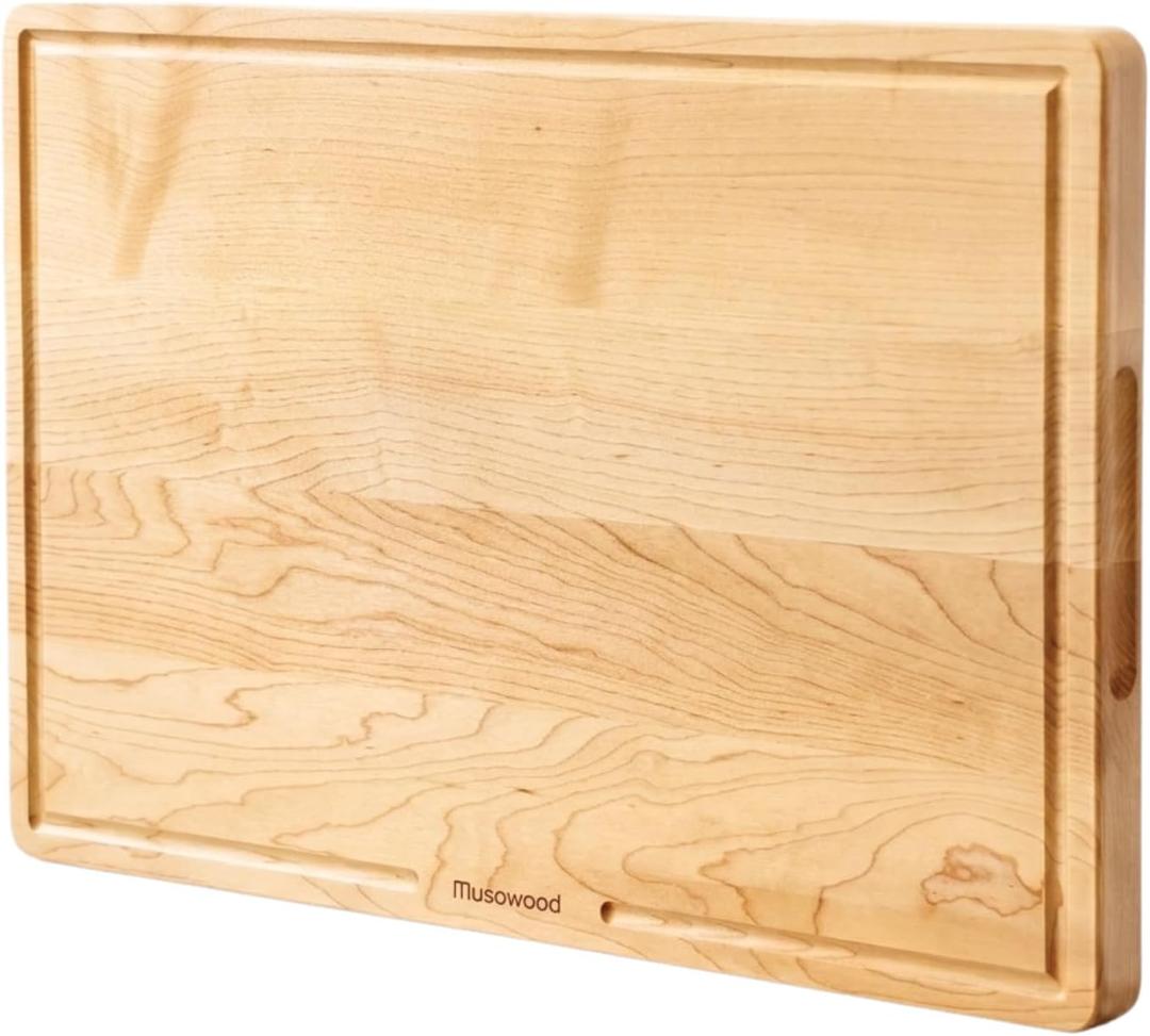 muso wood Maple Wood Cutting Board 18"x12" - 1" Thick, Wooden Kitchen Chopping Board with U-Shaped Juice Groove & Handle, Heavy Duty Cutting Board for Vegetables, Meat, Fruits