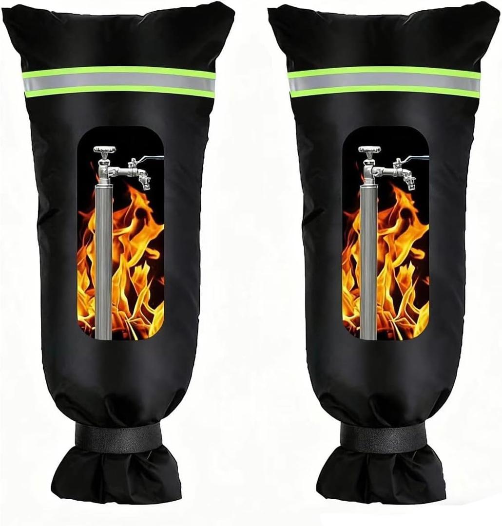 FGGHFT 2 pcs Outdoor Faucet Covers for Winter, 15x28 inches,Black Insulated WithThick Cotton Waterproof Oxford Fabric and Reflective Strip for Freeze Protection Outdoor Faucets Hose Bibs (2)
