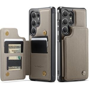 Vinich for Samsung Galaxy S25 Ultra Wallet Case with Card Holder, RFID Blocking Credit Slots Kickstand Shockproof Phone Cover for Women Men, Gray