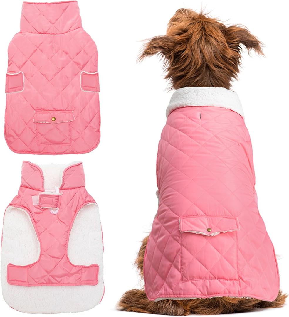 Dog Winter Coat - Windproof Fleece Warm Thick Dog Jacket Clothes for Cold Weather - Pink Pet Vest Coat Outfits for Small Medium Large Dogs - Indoor & Outdoor Use (M)