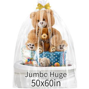 woric 6PCS Jumbo Huge Cellophane Gift Bags 50x60 Inch Extra Large Cellophane Wrap for Bathtub Baby Shower Birthday Mothers Day Graduation Gifts Baskets Stuffers