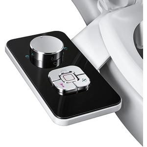 SAMODRA Bidet Attachment, Non-Electric Cold Water Bidet Toilet Seat Attachment with Pressure Controls, Retractable Self-Cleaning Dual Nozzles for Frontal & Rear Wash - Black