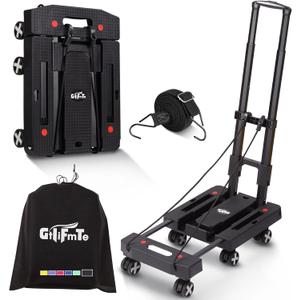 Folding Hand Truck Lightweight Hand Truck Dolly Foldable,Luggage cart with 6 Rotate Wheels, Utility Cart with Adjustable Handle,Collapsible Dolly for Moving (Black)