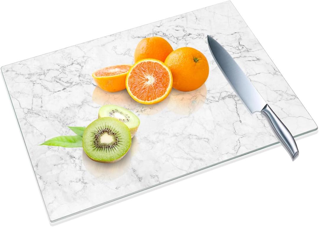 JAMBALAY Tempered Glass Cutting Board, 10"x14" for Kitchen Dishwasher Safe with Rubber Feet, Scratch Resistant, Heat Resistant, Shatterproof, Marble Pattern JAMBALAY Tempered Glass Cutting Board, 10"x14" for Kitchen Dishwasher Safe with Rubber Feet, Scratch Resistant, Heat Resistant, Shatterproof, Marble Pattern