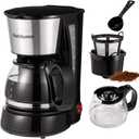 Nehilumn 4-5 Cups Drip Coffee Maker, Coffee Pot Machine Permanent Coffee Filter, Mini, 20Oz Electric Coffee Maker, 650W Black and Stainless Steel 