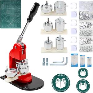 Button Maker Machine Multiple Sizes, 1 inch+1.25 inch+2.25 inch DIY Button Press Machine Kit, Metal Button Press Machine with Cutting Mat and Circle Cutte, Come with 300 Button Parts Supplies