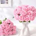 100 Pcs Pink Roses Artificial Flowers, Real Touch Velvet Roses Bouquet Fake Flowers Bulk, Artificial Roses with Long Stems for Birthday Gift Women Mom DIY Bridal Wedding Centerpiece Decorations