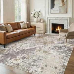 Nakagishi 8X10 Area Rugs for Living Room: Washable Modern Abstract Rug with Non-Slip Silicone Backing Low Pile Soft Carpet for Bedroom&Dining Decor Ideal for Families with Kids and Pets-Dark Brown