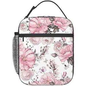 VANZEV Pink Floral Lunch Box for Kids Adults Girls Boys Flower Rose Lunch Bag Cooler Tote Reusable Insulated Lunch Bag Container Gifts for Office Picnic Travel Work School