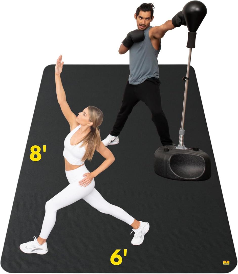 POGAMAT Premium Large Exercise Mat - 8 ft X 6 ft X 1/4" Thick Durable Workout Mat For Home Gym Flooring - Works Great For All Cardio, Yoga Mat, Exercise Bike Mat - Use With Or Without Shoes