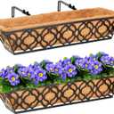2pcs 24 Inch Window Deck with Coco Liner, 24" Window Boxes Horse Trough with Coconut Coir Liner, Metal Hanging Flower Planter Window Basket Deck Railing Planter Boxes for Outdoor Indoor Lawn