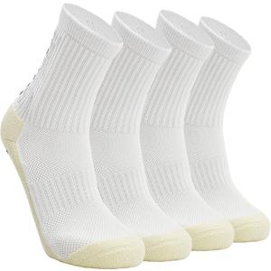 SkiBeaut Kids Soccer Grip Athletic Socks, 4 Pack Anti Skid Football Youth Grippy Slipper Socks for Youth Boy Girl 12-16 Years (#4 Wihte- 4 Pairs)
