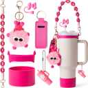 Stanley Cup Accessories Set I Water Bottle Handle Strap, Silicone Cup Boot, Lipstick Holder, Keychain Charms & Handle Charms,Straw Topper Accessories for Stanley Cups 40oz/30oz