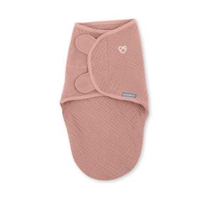 SwaddleMe by Ingenuity Muslin Original Swaddle, 100% Cotton, Size Small/Medium, for Ages 0-3 Months, 7-14 Pounds, Up to 26 Inches Long, 1.5 TOG - Blush