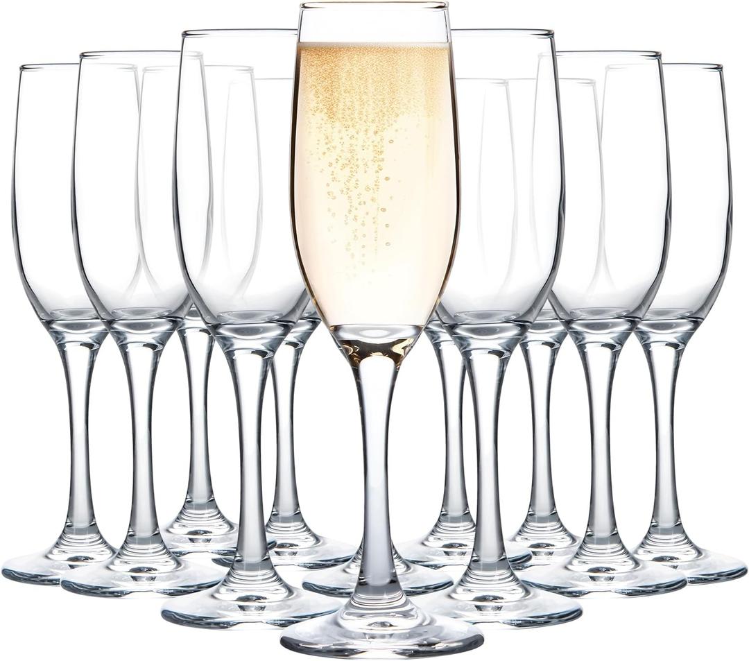 UMEIED Champagne Glasses, Set of 12 Champagne Flutes with Classic Shape, Long stem Sparkling Wine glasses for Wedding, Restaurant, Bar, Wine Toasting, Clear (Transparent)