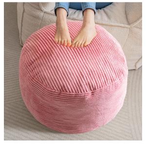 HIGOGOGO Round Stuffed Pouf Ottoman, Corduroy Poufs with Foam Chunk Filling, Furry and Fluffy Pouf Foot Stool Storage Ottoman, 20 X 15 Floor Poufs Foot Rest for Living Room, Pink