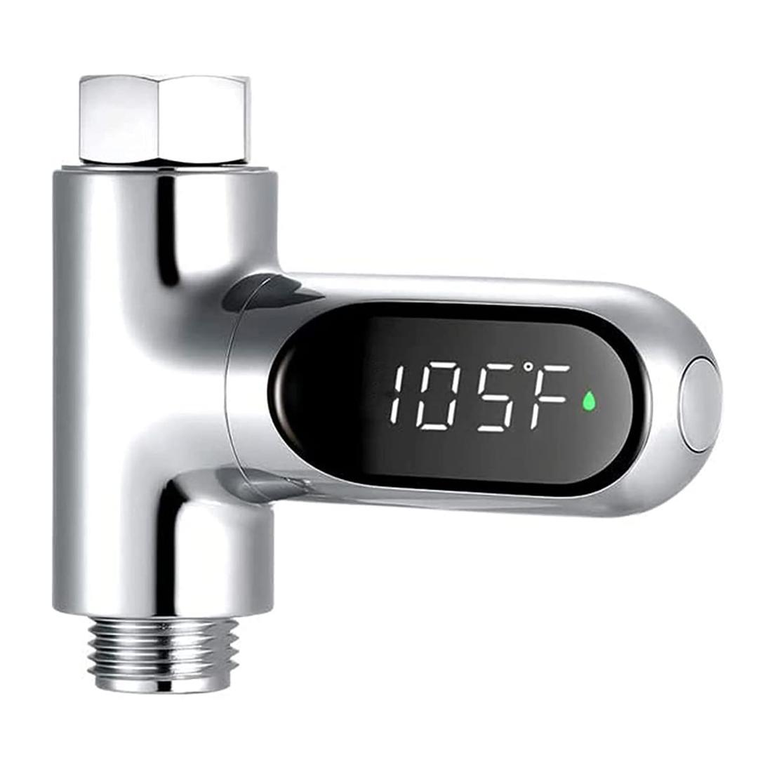 Baby Shower Thermometer, Shower Head Holder Instant-Read Fahrenheit Celsius Thermometers LED Digital Display for Baby Bath, 360Rotating Screen Water Temperature Thermometer for Home Bathroom Kitchen
