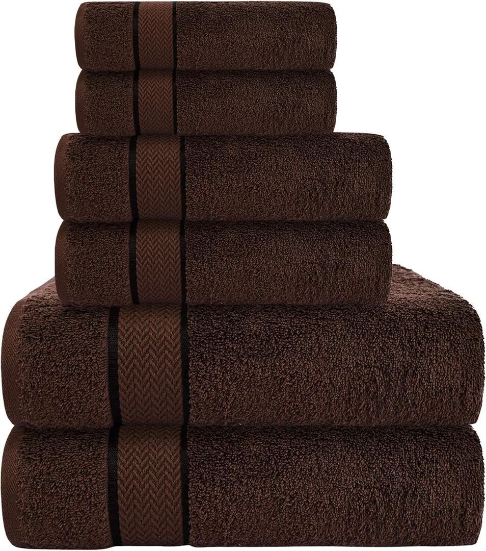 CRAFTBERRY - 6 Piece Luxury Bathroom Towels Set - 100% Cotton, Dark Brown/Chocolate, Includes 2 Bath Towels, 2 Hand Towels, and 2 Washcloths - Quick Dry, Absorbent, Plush, Soft