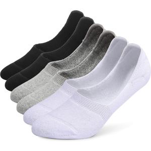 Leotruny 6 Pairs Unisex Thick Cushion Athletic Cotton Non Slip Low Cut Flat Liner No Show Socks (X-Large, C01-Black/ White/ Light Gray)