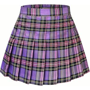Joe Wenko Girls Women's Pleated Skirt, High Waist School Uniform A-Line Short Skirt, 11-12 Years 