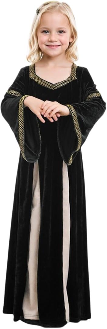 TOONRAIN Princess Costume Medieval Renaissance Dress Girls for Halloween Cosplay (Small, Classic Black)