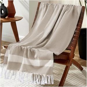Lightweight Woven Throw Blanket Cotton Large Soft for Chair Couch Sofa Bed Festival Decorative Summer Manta para Beige Neutral Fall Farmhouse Antique Vintage Primitive Cottage Nursery Decor Beige