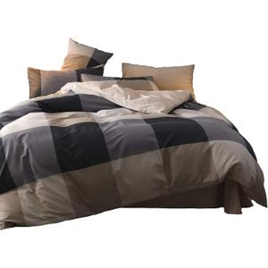 Jane yre Plaid Duvet Cover King 3 Pieces Cotton Bedding Vintage Checkered Luxury Breathable Comfy