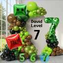 Gamer Birthday Party Decorations Green Brown Pixel Number 7 Foil Balloon Arch Kit 134pcs Happy 7th Birthday For Boys Vedio Game Block Party Balloons TNT Cube Foil Balloons Game Night Party Supplies
