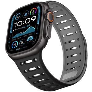 ZZDZZ Compatible with Apple Watch Band 49mm 46mm 45mm 44mm 42mm 41mm 40mm 38mm, Magnetic Silicone Sport Breathable Strap for iWatch Ultra 2 SE Series 10 9 8 7 6 5 4 (49/ 46/ 45/ 44/ 42mm, Black/ Gray)