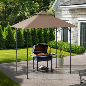 SUNJOY 8 x 5 ft. Grill Gazebo Pop Up Double Tiered Outdoor Gazebo Standing-Height Canopy with Magnetic LED Light, Adjustable Ceiling Height, for BBQ,Picnics, Outdoor Events, Brown, 6.75 ft. L x 4.2 ft. W x 6.73 ft. H"