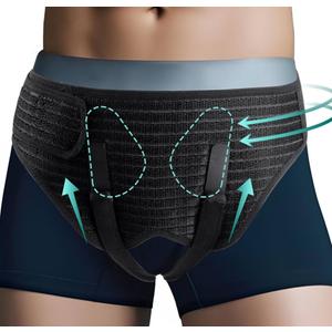 Hernia Belt for Men Inguinal, Groin Support Brace with 4 Removable Silicone Compression Pads, Bilateral Hernia Truss for Pre/Post Surgery Pain Relief, Adjustable Waist Guard with Breathable Fabric & Skin-Friendly Lining, Easy to Wear, L