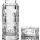 DmmyAlzx Bedside Water Carafe and Glass Set, Mouthwash Dispenser for Bathroom, 21.6 Oz Glass Water Bottles with 6 Oz Drinking Cup as Lid, Pitcher for Nightstand, Kitchen (Clear)